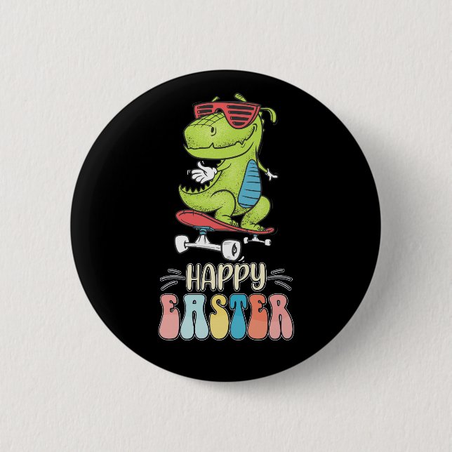 Happy Easter T Rex Dinosaur Bunny Rabbit Eggs Button (Front)