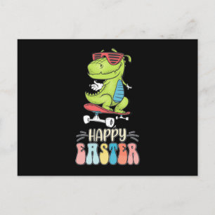 Happy Easter T Rex Dinosaur Bunny Rabbit Eggs Postcard