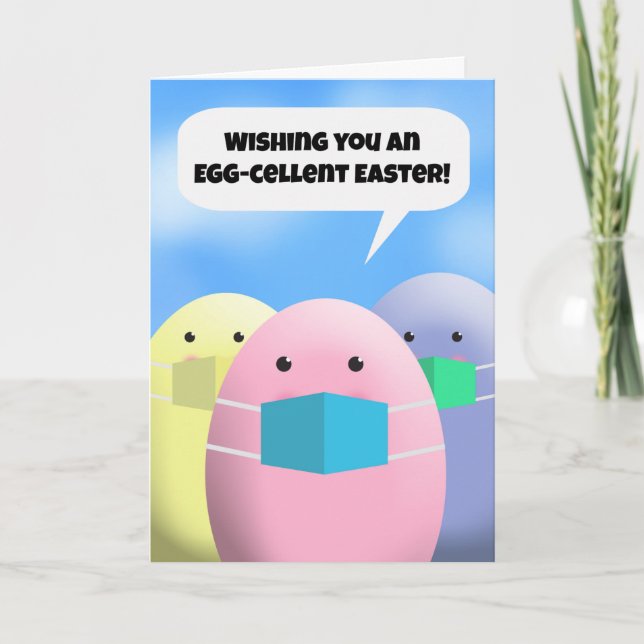 Happy Easter Talking Eggs in Coronavirus Masks Holiday Card (Front)