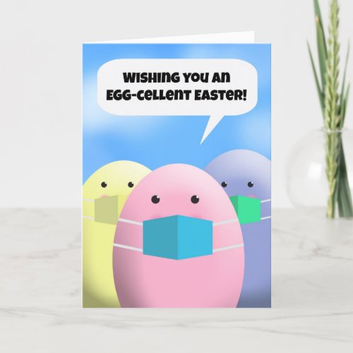 Happy Easter Talking Eggs in Coronavirus Masks Holiday Card