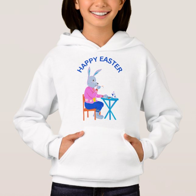  Happy Easter Tea Bunny Kids Hoodie (Front)