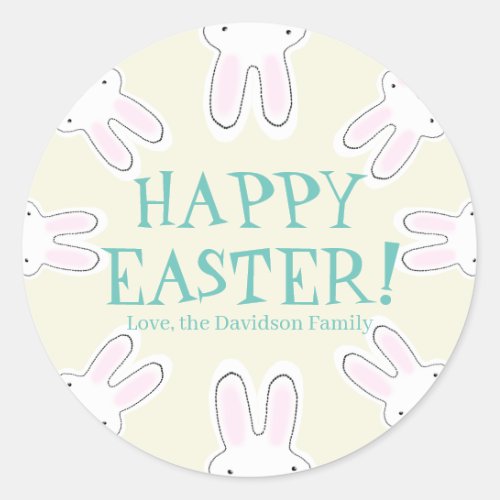 Happy Easter teal cream custom cute bunnies funny Classic Round Sticker