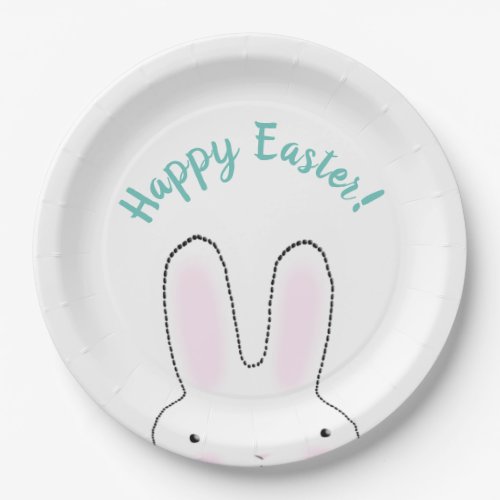 Happy Easter teal cute Easter Bunny custom script Paper Plates