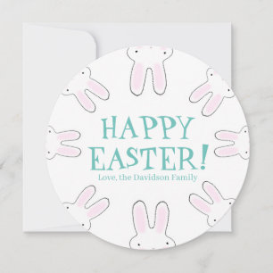 Happy Easter teal white custom cute bunnies fun Holiday Card