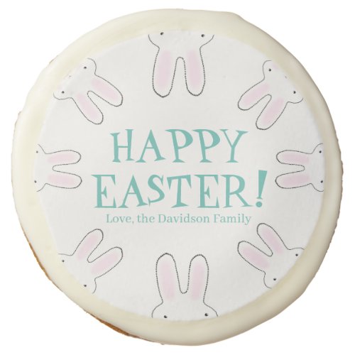 Happy Easter teal white custom cute bunnies fun Sugar Cookie