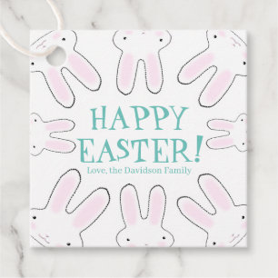 Happy Easter teal white custom cute bunnies funny Favor Tags