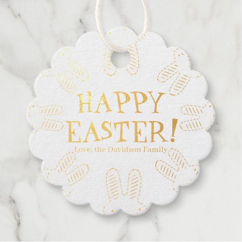 Happy Easter teal white custom text cute bunnies Foil Favor Tags