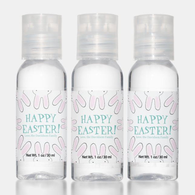 Happy Easter teal white custom text cute bunnies Hand Sanitizer (Set)