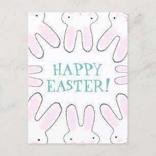 Happy Easter teal white cute bunny bunnies funny Holiday Postcard