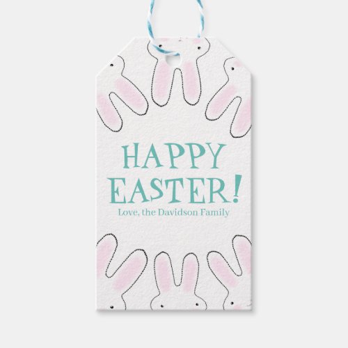 Happy Easter teal white cute bunny personalized  Gift Tags