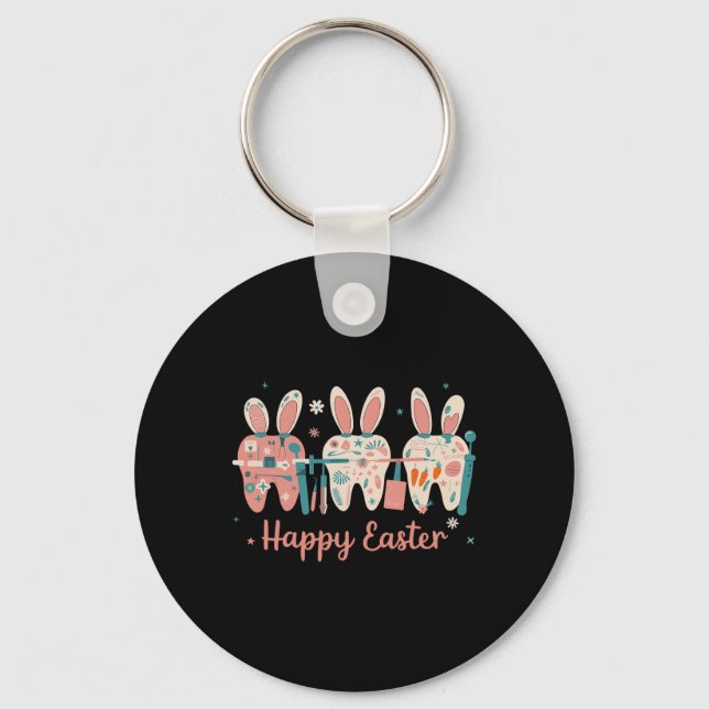 Happy Easter Teeth Tooth Rabbit Ears Dental Dentis Keychain (Front)