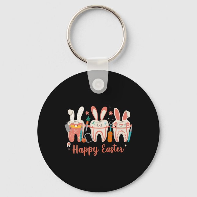 Happy Easter Teeth Tooth Rabbit Ears Dental Dentis Keychain (Front)