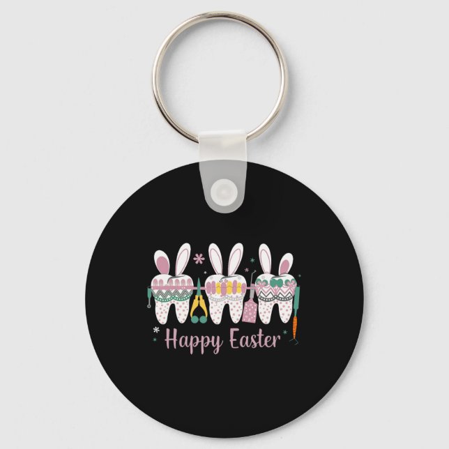 Happy Easter Teeth Tooth Rabbit Ears Dental Dentis Keychain (Front)