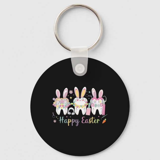 Happy Easter Teeth Tooth Rabbit Ears Dental Dentis Keychain (Front)