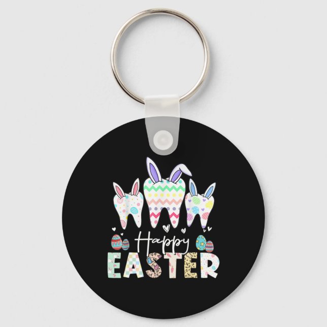 Happy Easter Teeth Tooth Rabbit Ears Dental Dentis Keychain (Front)