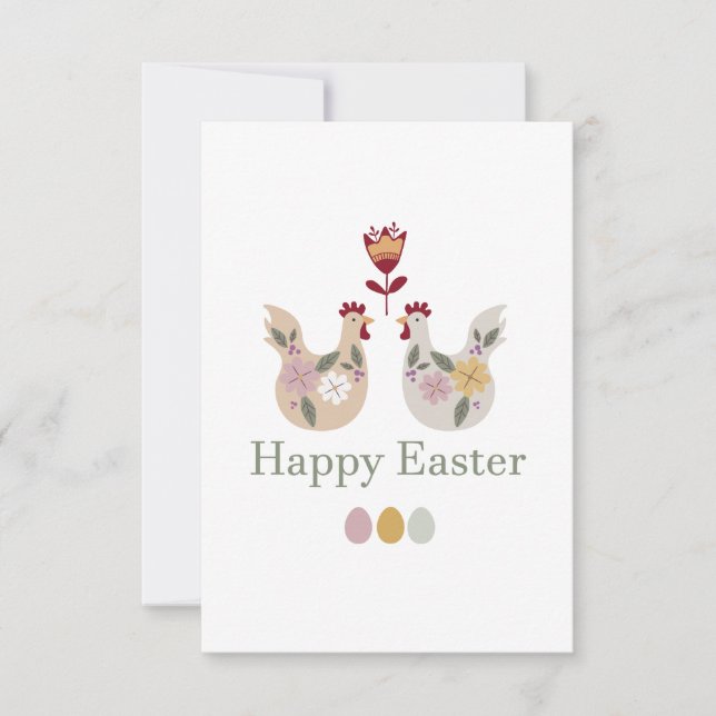 Happy Easter templates with eggs, flowers, chicken (Front)