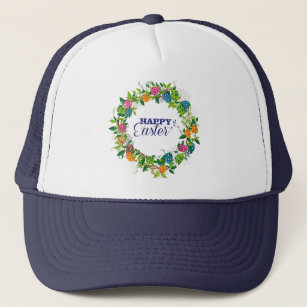 Happy Easter Text Design Colorful Wreath Trucker Hat