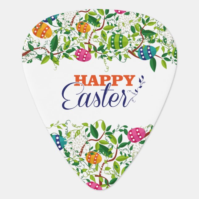 Happy Easter Text & Easter Eggs Pattern Guitar Pick (Front)