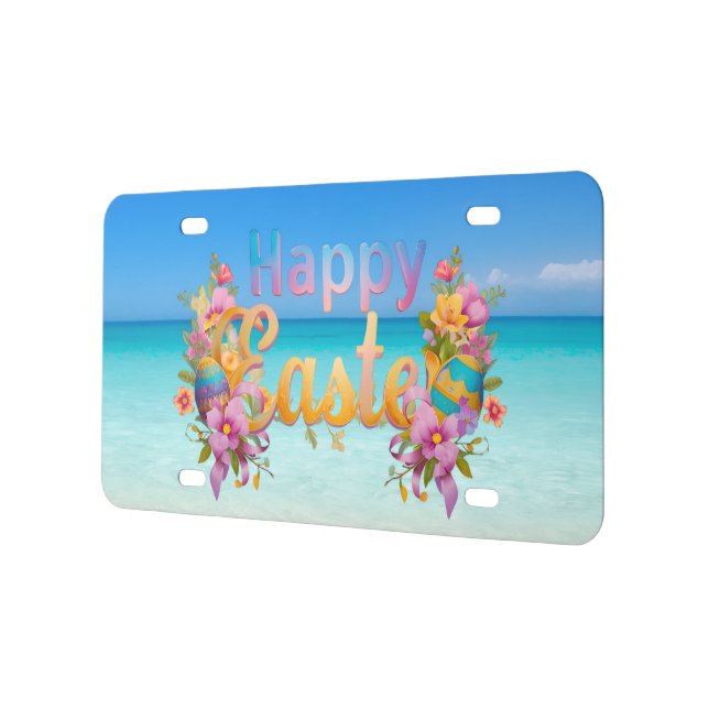Happy Easter Text Tropical Beach Themed License Plate (Left)