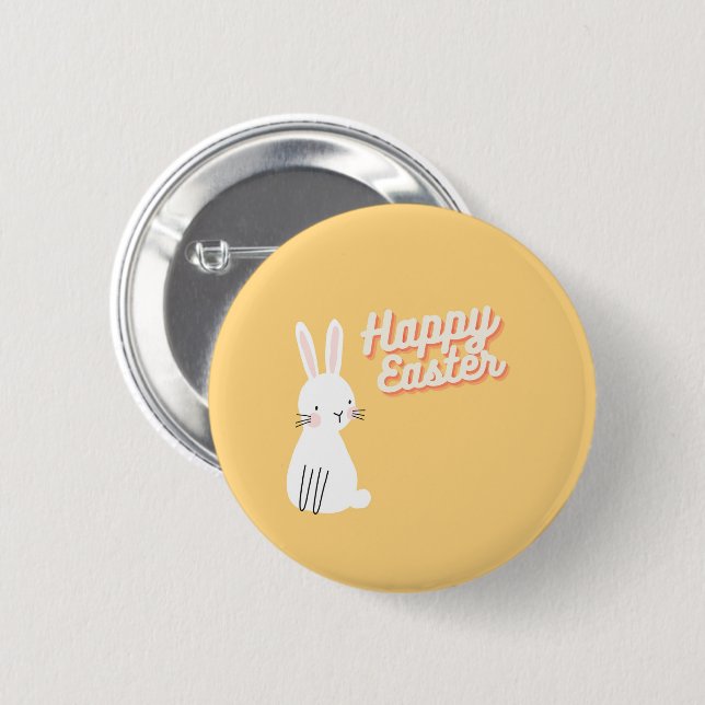 Happy Easter text with bunny orange Button (Front & Back)