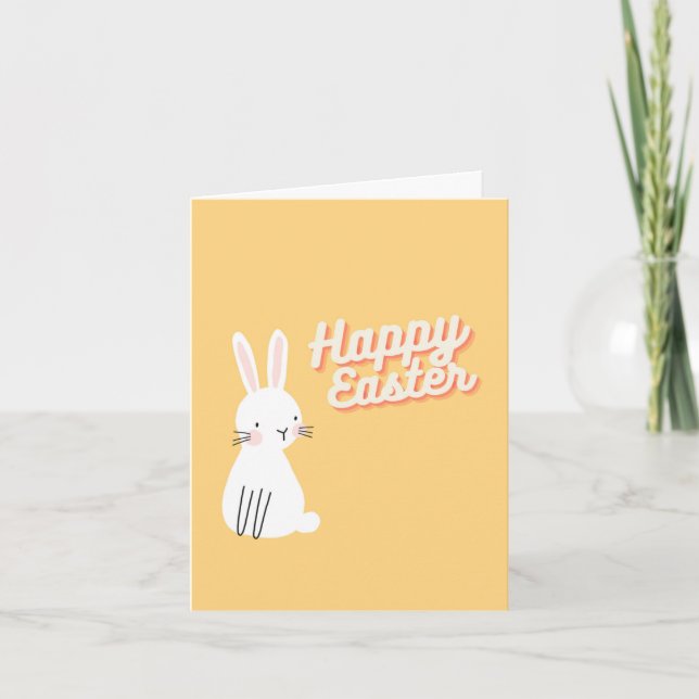 Happy Easter text with bunny orange Thank You Card (Front)