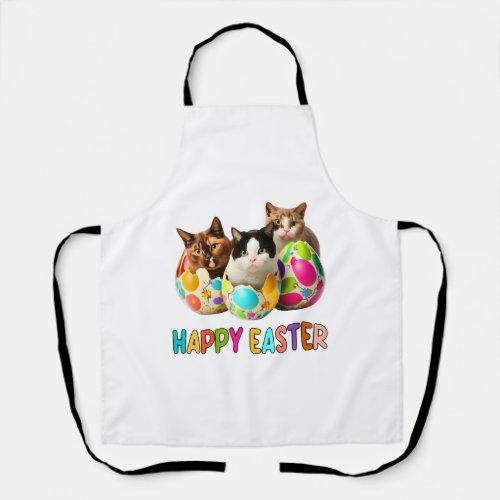 Happy Easter Three Cat Colorful Easter Eggs Kitty Apron