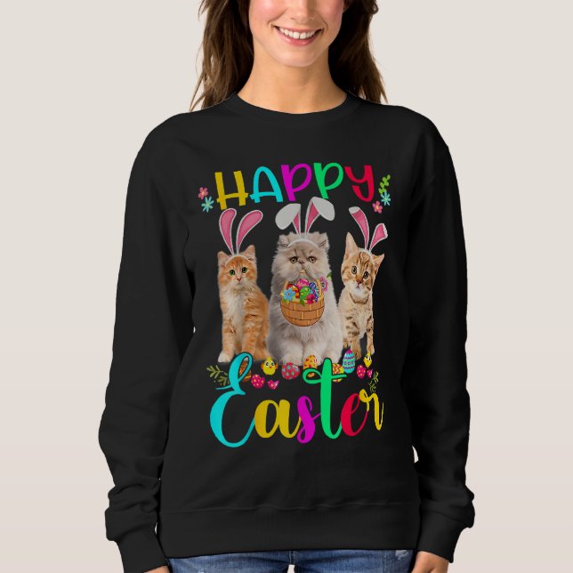 Happy Easter Three Cat Wearing Bunny Ear Bunny Cat Sweatshirt (Front)