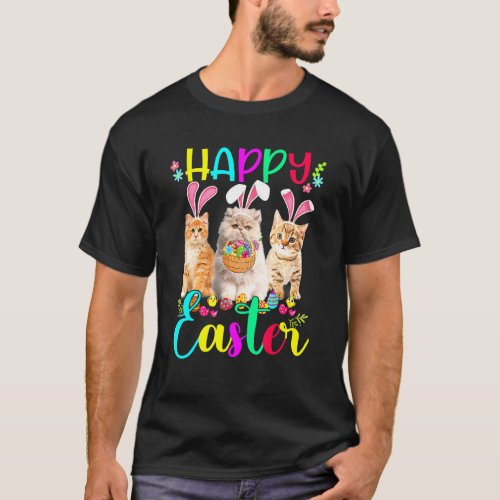 Happy Easter Three Cat Wearing Bunny Ear Bunny Cat T_Shirt