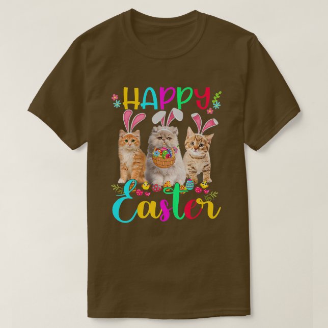 Happy Easter Three Cat Wearing Bunny Ear Bunny Cat T-Shirt (Design Front)