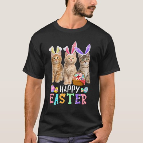 Happy Easter Three Cat Wearing Bunny Ear Kitty Kit T_Shirt