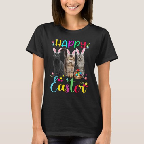 Happy Easter Three Cat Wearing Bunny Ears Basket K T_Shirt