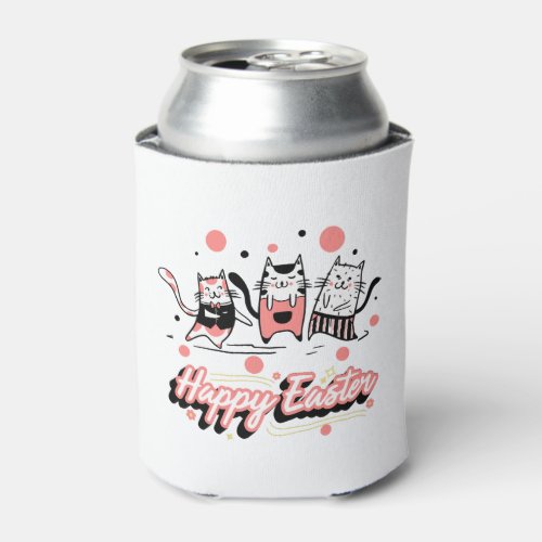 Happy Easter Three Cat Wearing Bunny Kitty Kitten  Can Cooler