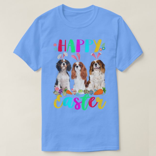 Happy Easter Three Cavalier King Chales Spaniel Bu T-Shirt (Design Front)