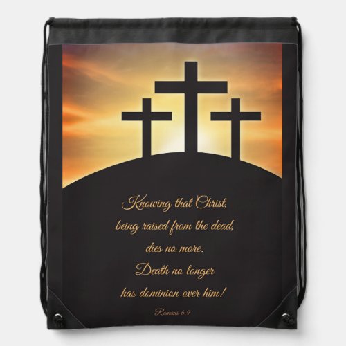 Happy Easter Three Crosses on Calvary Drawstring Bag