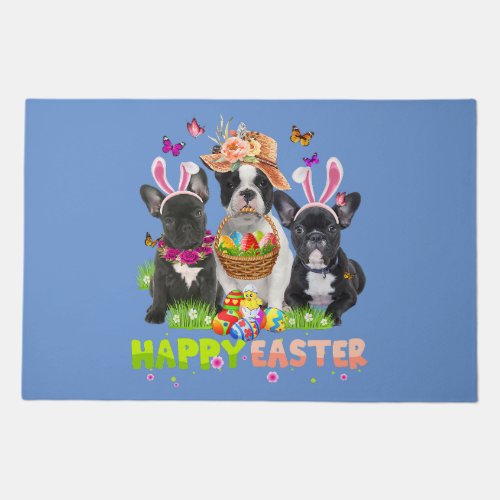 Happy Easter Three French Bulldog Wearing Bunny Ea Doormat