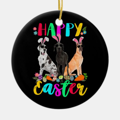 Happy Easter Three Great Dane Wearing Bunny Ears Ceramic Ornament