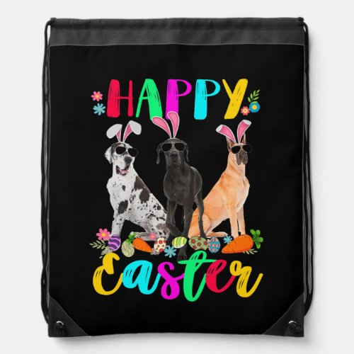 Happy Easter Three Great Dane Wearing Bunny Ears Drawstring Bag