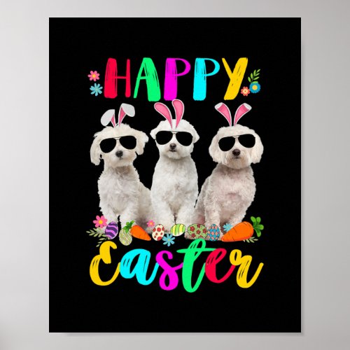 Happy Easter Three Maltese Wearing Bunny Ears Poster