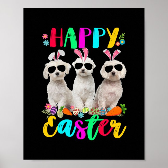 Happy Easter Three Maltese Wearing Bunny Ears Poster (Front)