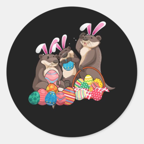 Happy Easter Three Otter Wearing Bunny Ear Otter L Classic Round Sticker