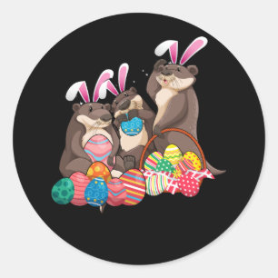 Happy Easter Three Otter Wearing Bunny Ear Otter L Classic Round Sticker