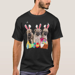 Happy Easter Three Pug Wearing Bunny Ear Dog T-Shirt
