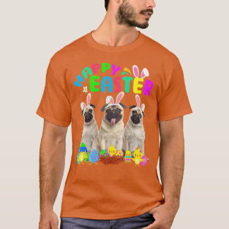 Happy Easter Three Pug Wearing Bunny Ear Pug Lover T-Shirt