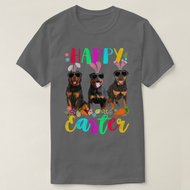 Happy Easter Three Rottweiler Wearing Bunny Ears E T-Shirt (Design Front)