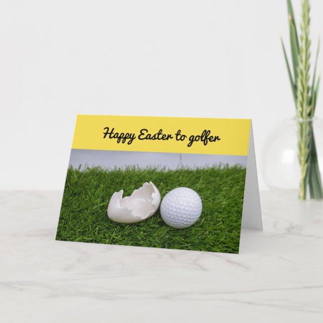 Happy Easter to golfer with golf ball and egg Holiday Card (Front)