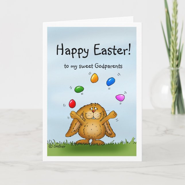 Happy Easter to my Godparents - Juggling Bunny Holiday Card (Front)
