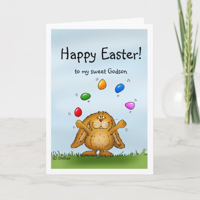 Happy Easter to my Godson- Juggling Bunny Holiday Card (Front)