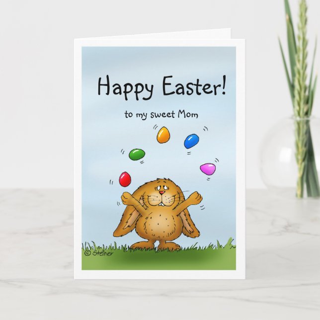 Happy Easter to my Mom - Juggling Bunny Holiday Card (Front)
