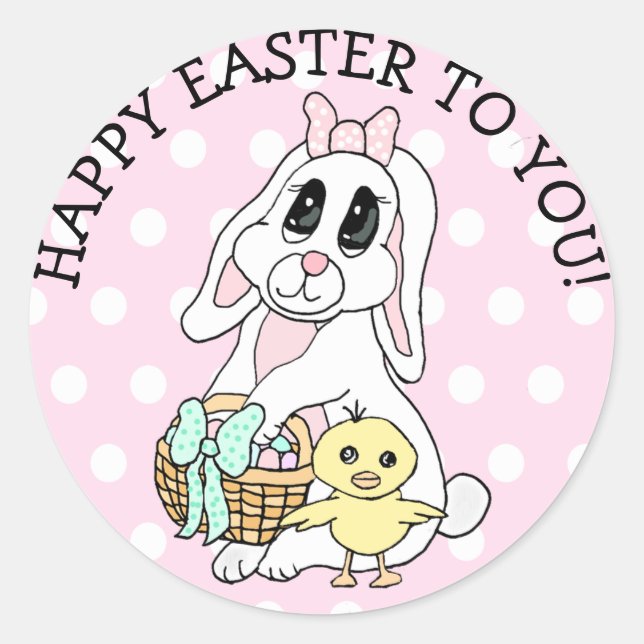 Happy Easter To You Bunny and Chick Classic Round Sticker (Front)