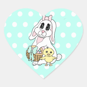 Happy Easter To You Bunny and Chick Heart Sticker